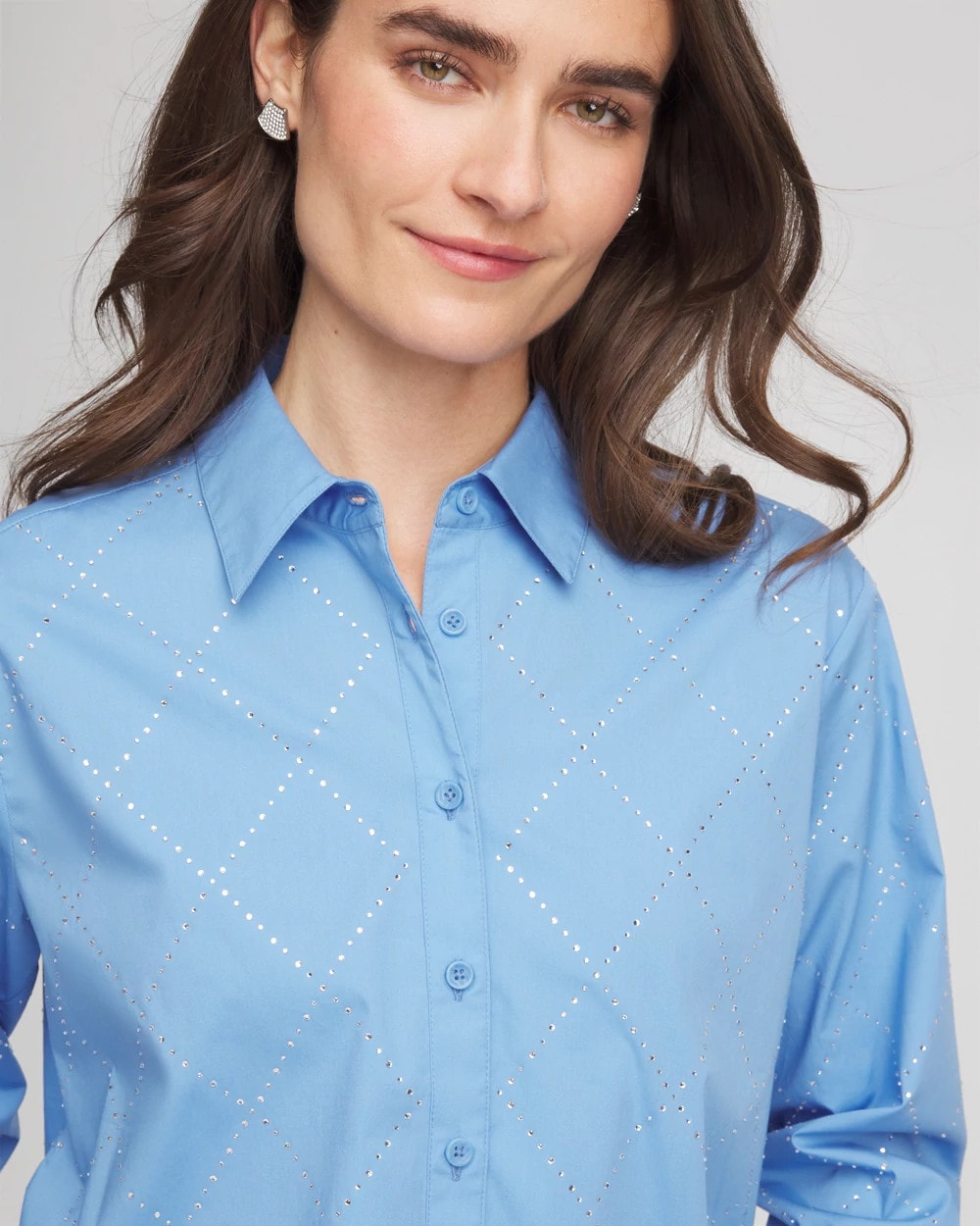 Embellished Stretch Cotton Collared Shirt - Chico's