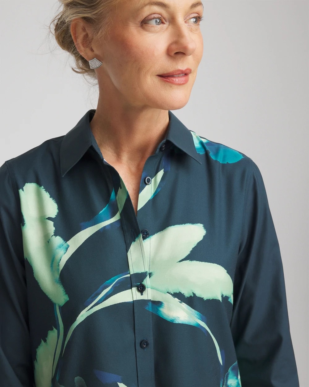 No Iron™ Glacial Flora Sateen Shirt - Chico's