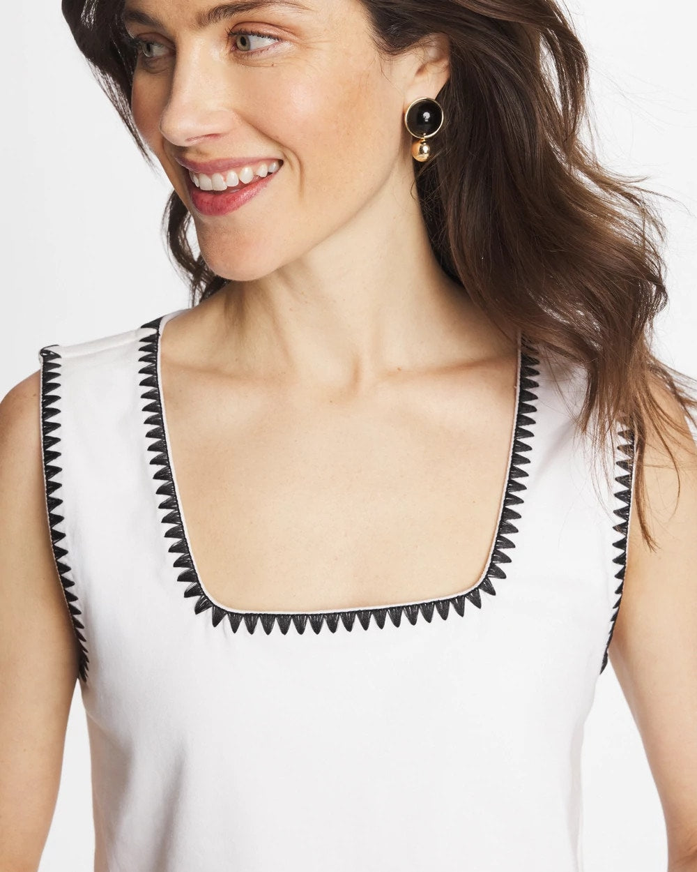 Pima Blanket Stitch Square Neck Tank - Chico's