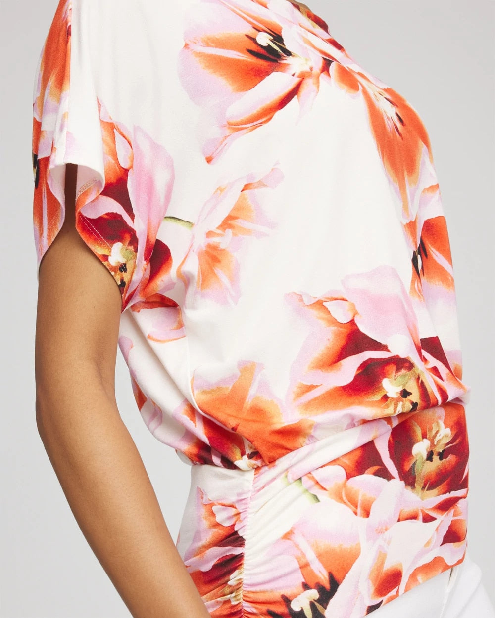 Touch of Cool™ Tropical Ruched Banded Hem Top - Chico's