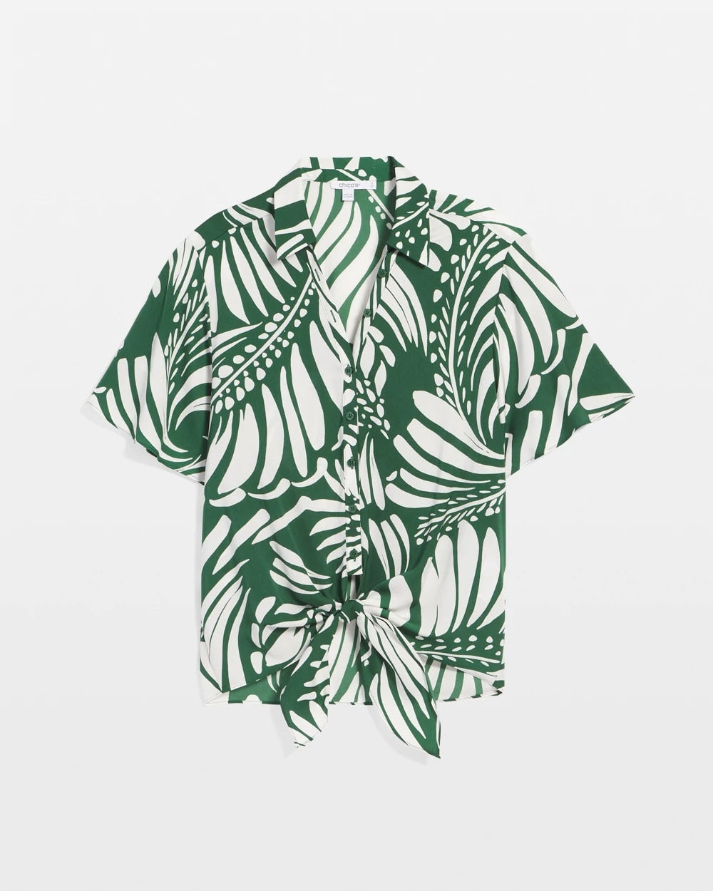 Palm Print Tie-Front Silky Top - Chico's