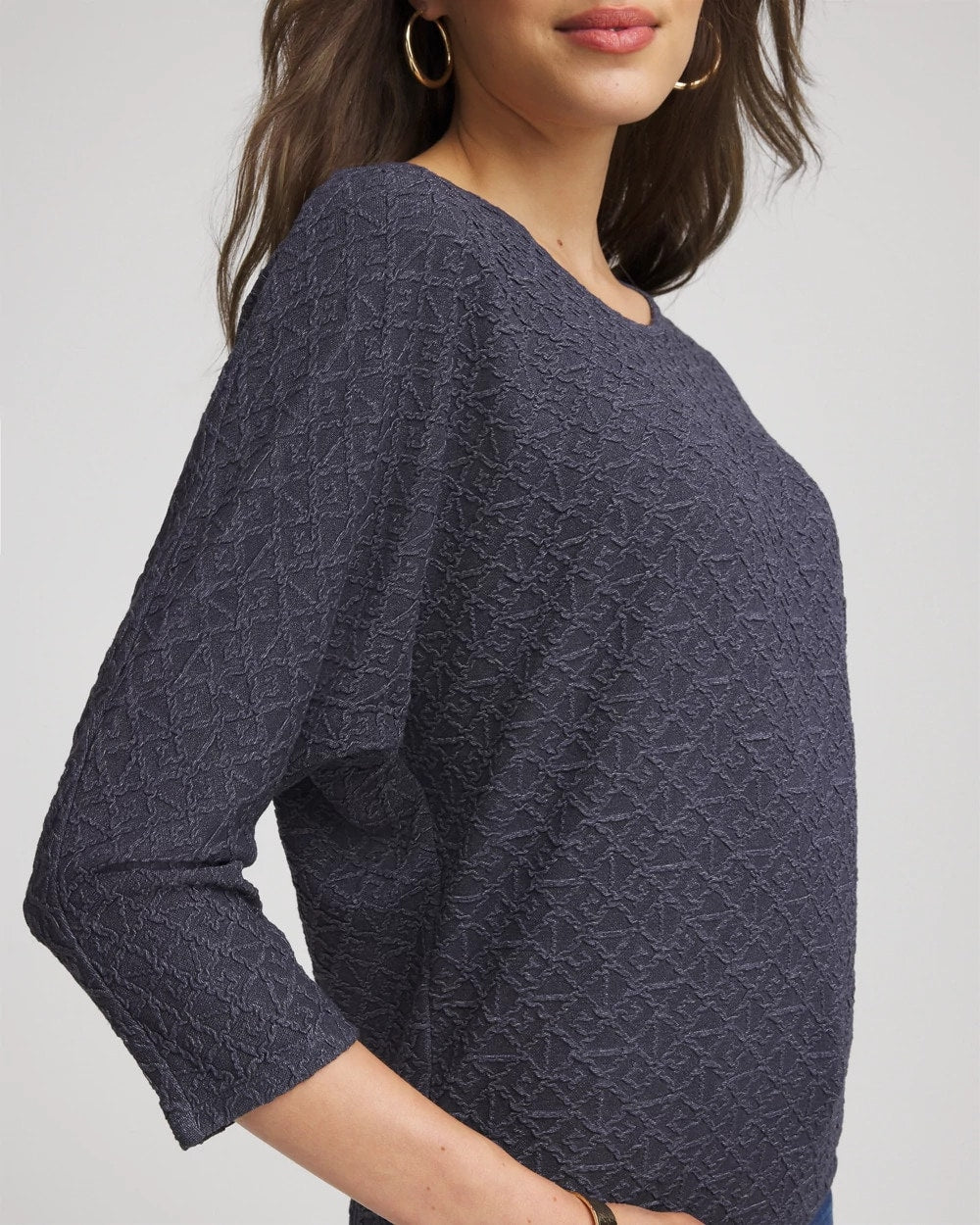 Textured Denim-Motif Tapered-Hem Top - Chico's