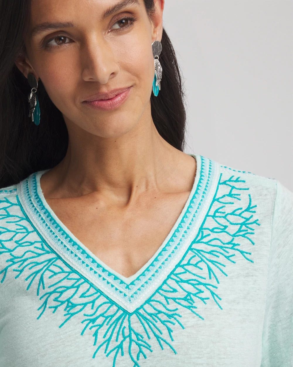 Linen Embroidered V-Neck Tunic - Chico's