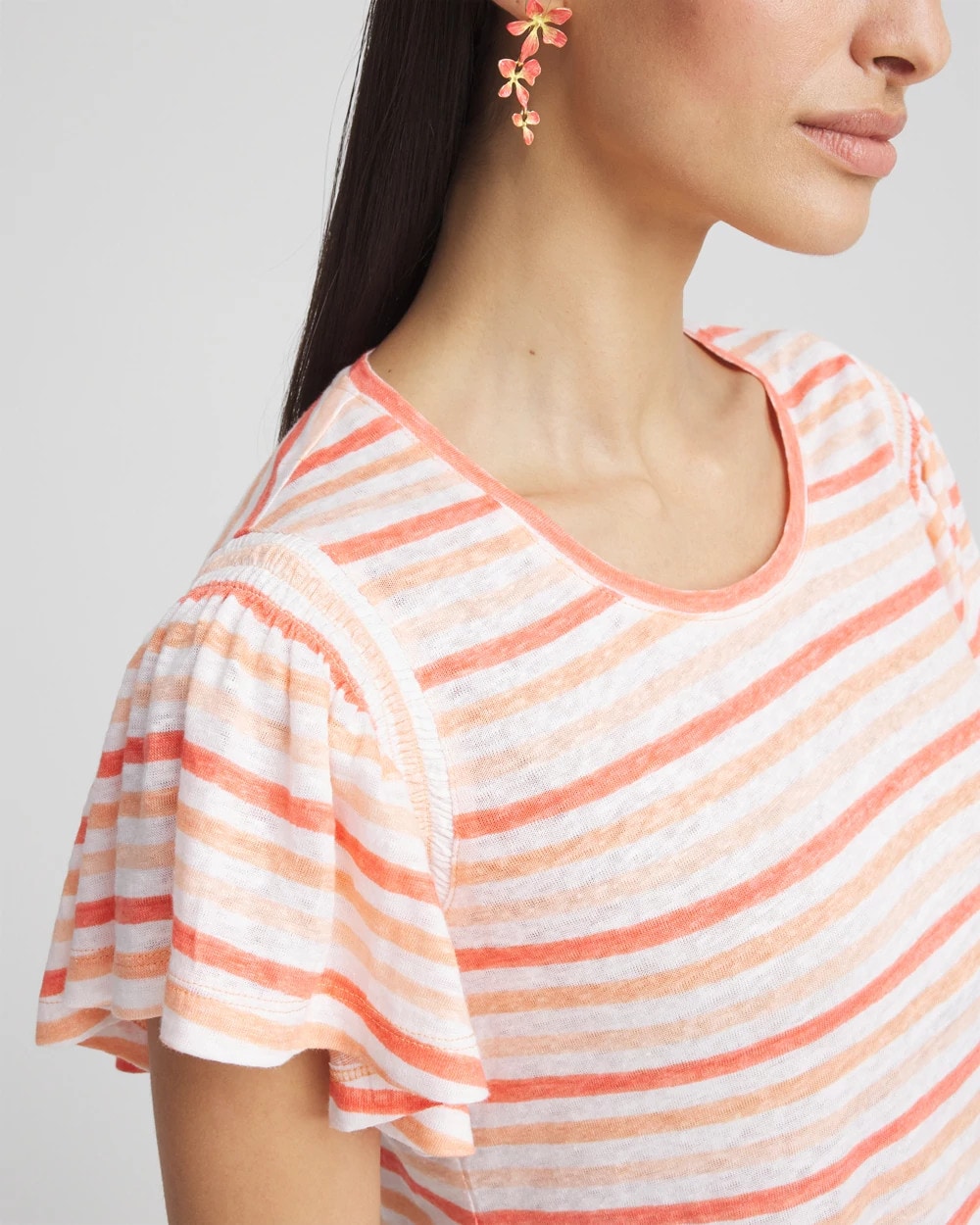 Striped Linen Smocked Flutter-Sleeved Tee - Chico's