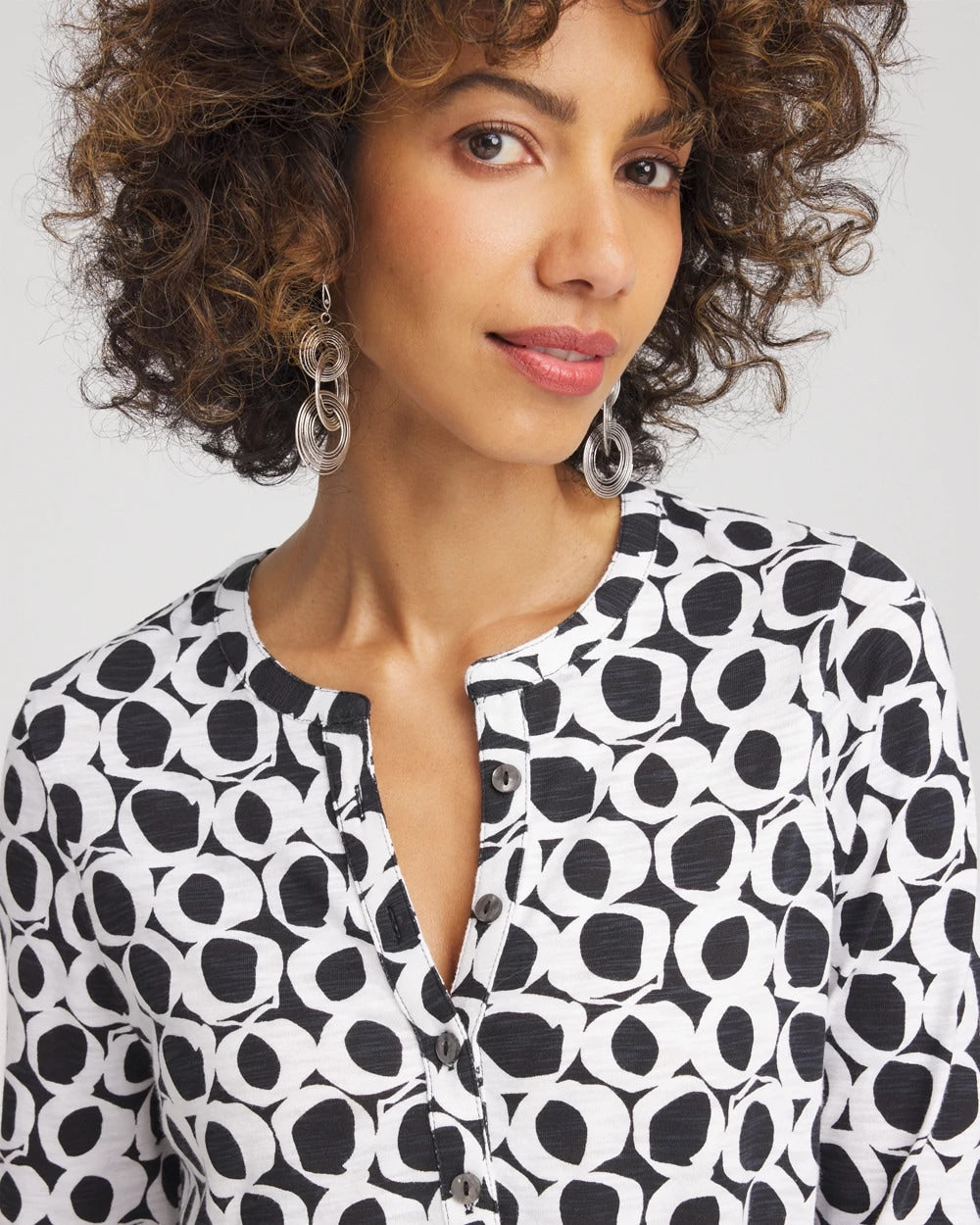 Printed Cotton Slub Henley Shirt - Chico's