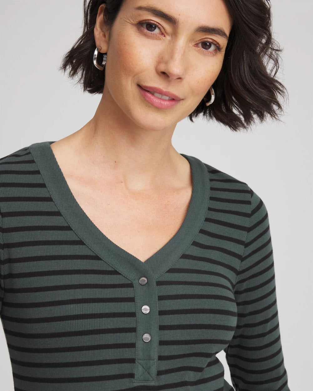 Zenergy® Ribbed Striped Henley Tee - Chico's