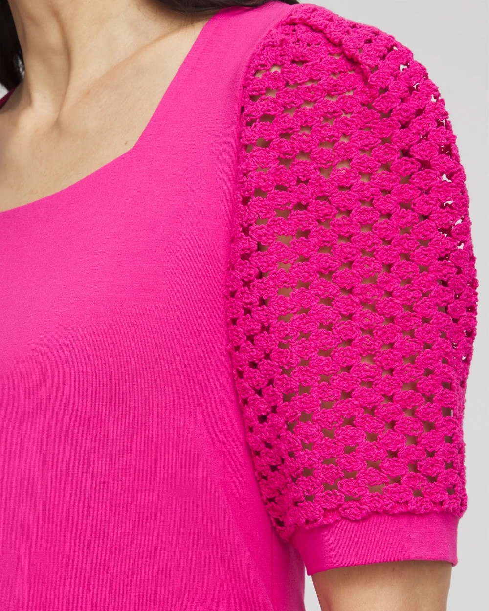 Touch of Cool™ Crochet Lace Square-Neck Tee - Chico's