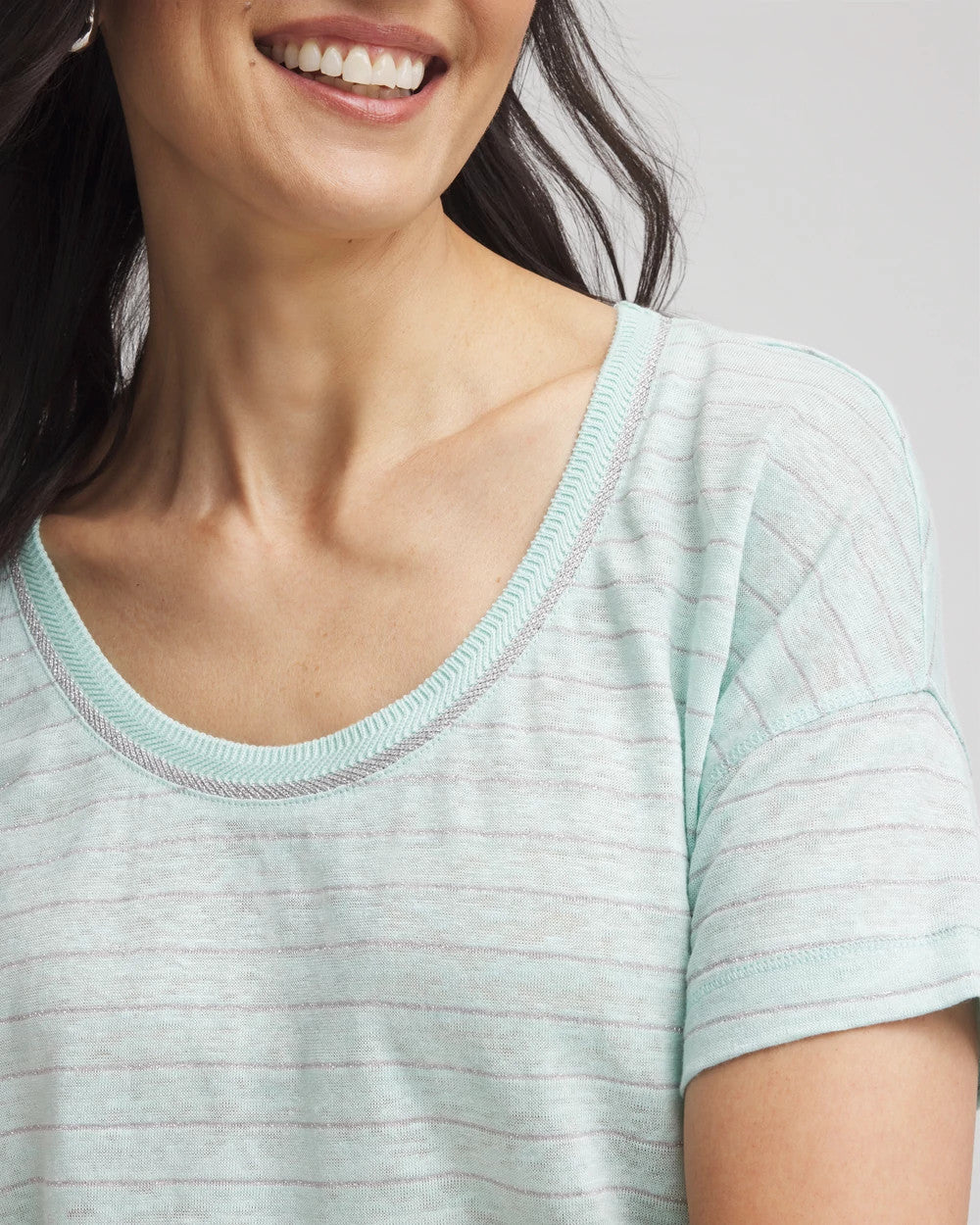 Striped Sweater-Trim Linen Tee - Chico's