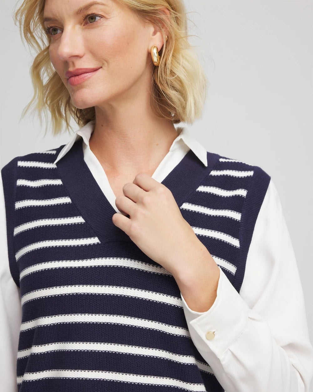 Striped V-Neck 2 in 1 Sweater Vest - Chico's