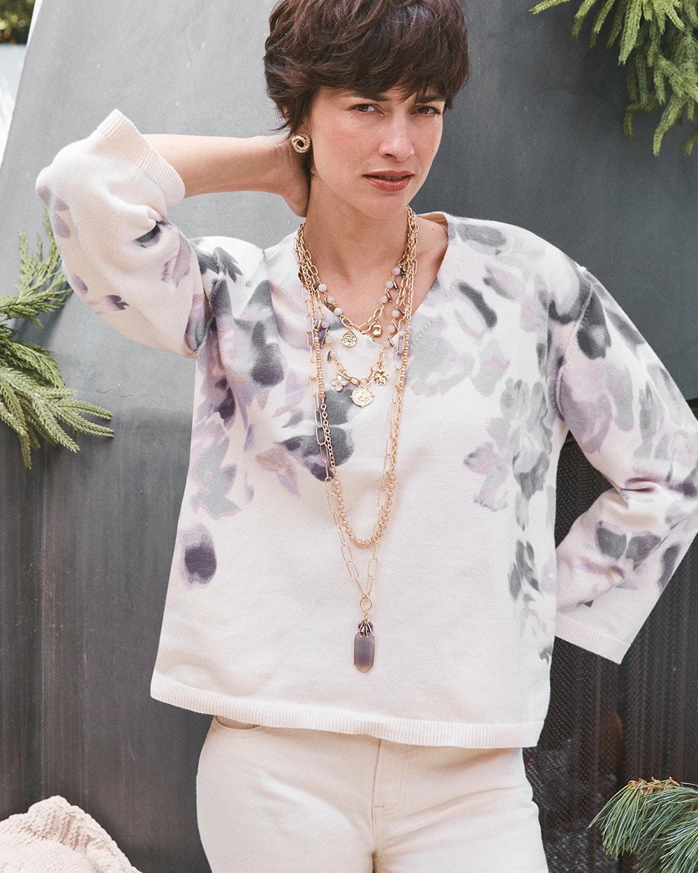 Printed V-Neck Sweater - Chico's