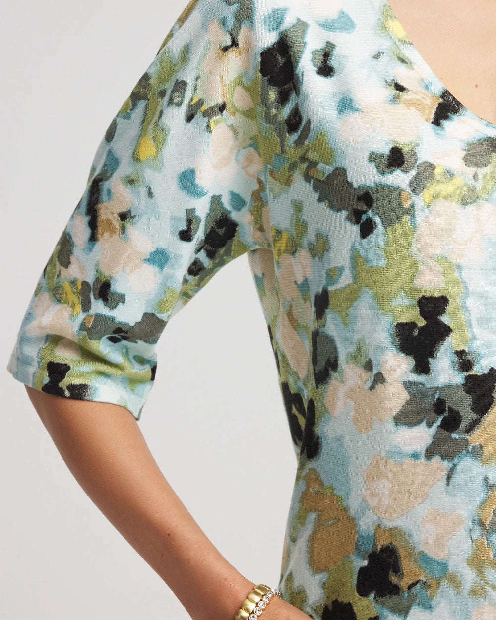 Printed Dolman V-Neck Pullover Sweater - Chico's