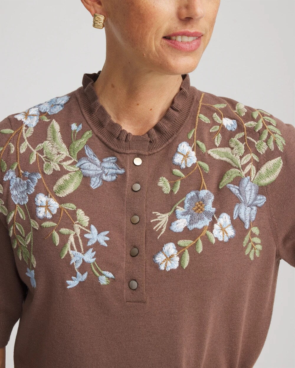 Embroidered Henley Pullover Sweater - Chico's