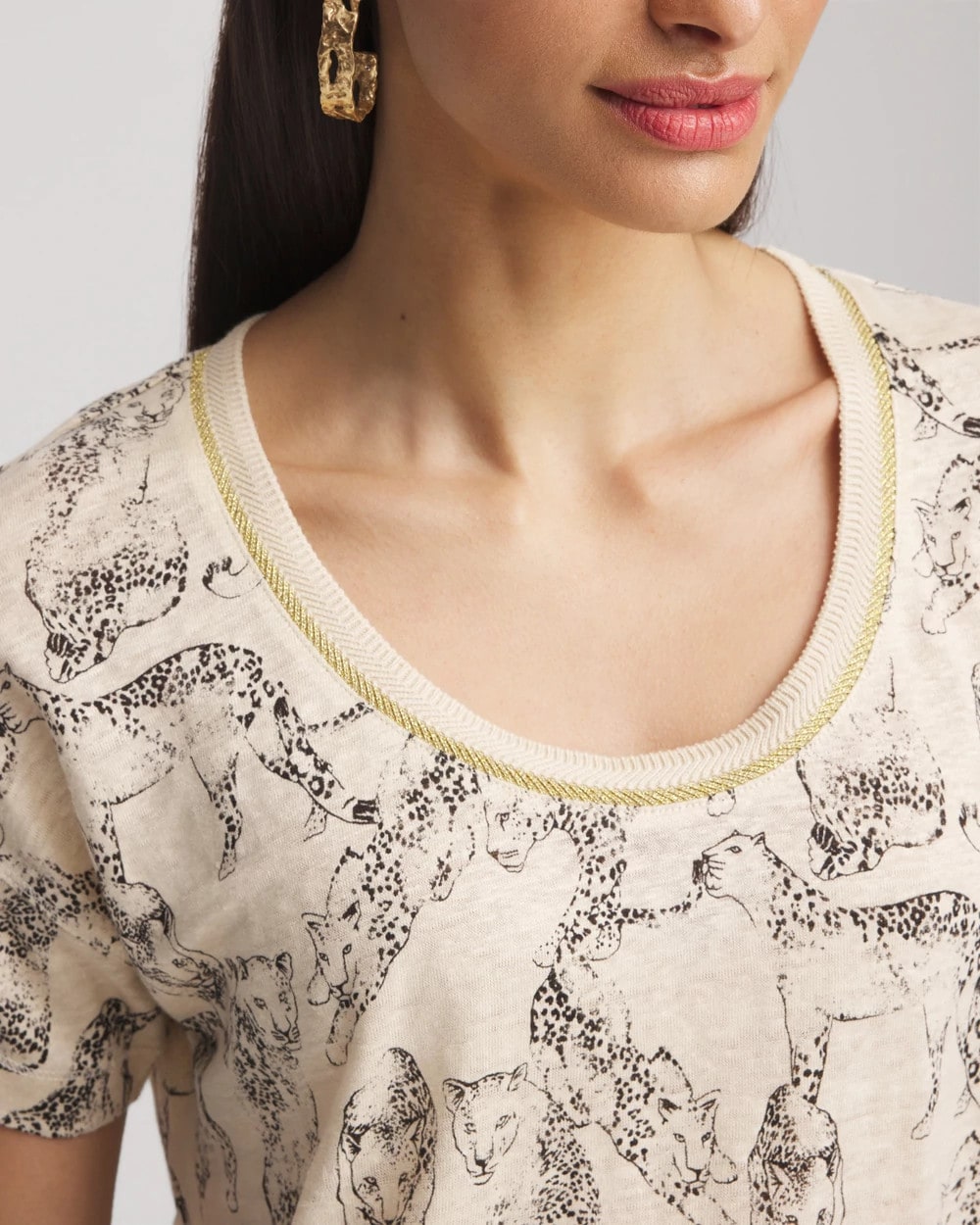 Panther Sweater-Trim Linen Tee - Chico's