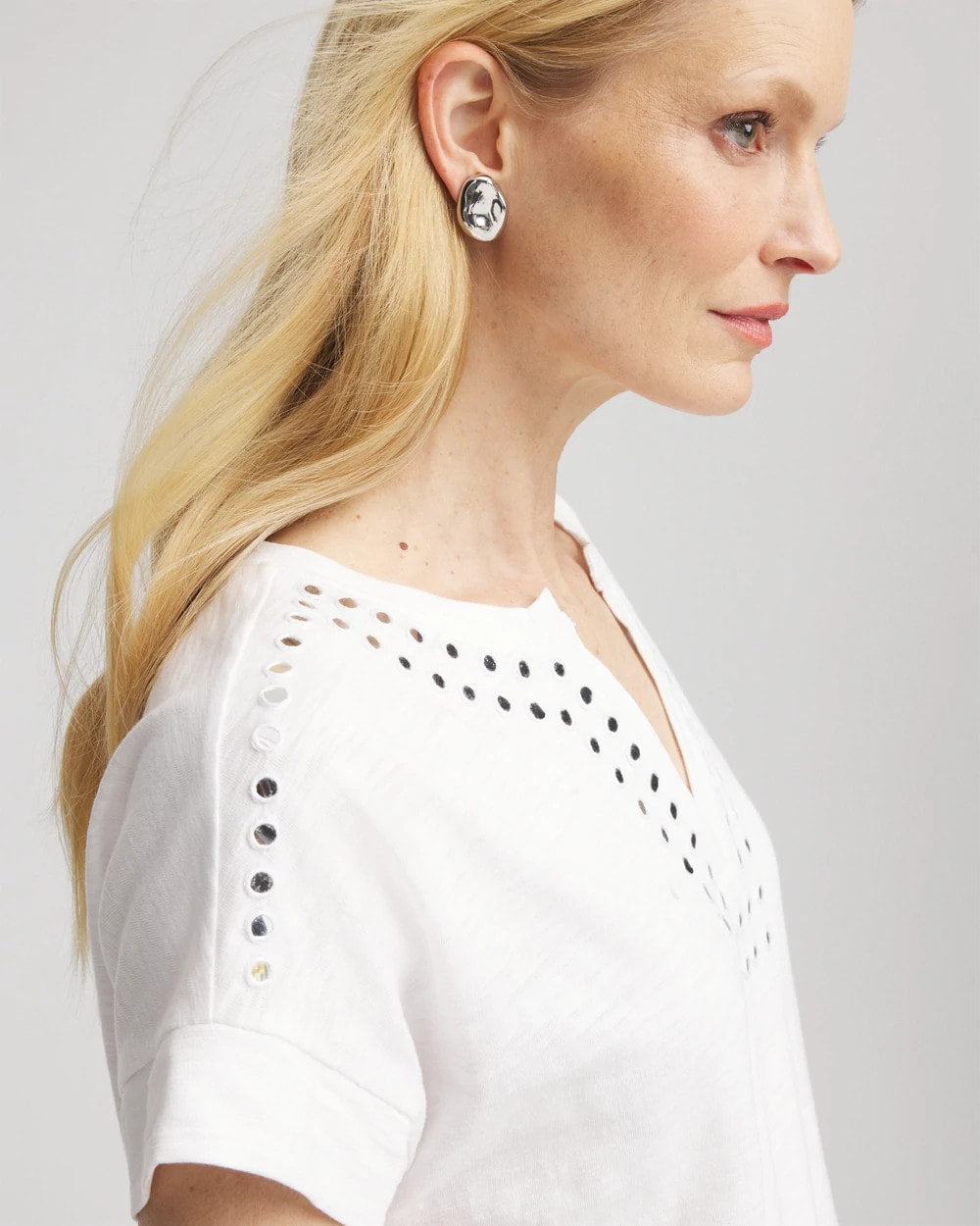 Paillette Trim Cotton Slub Tee - Chico's