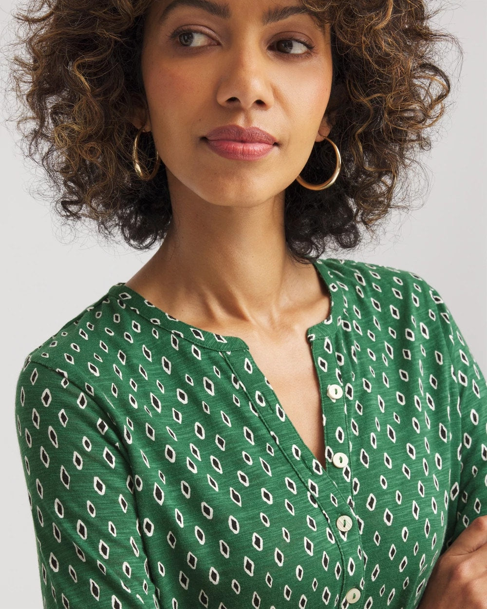 Geo Cotton Slub Henley Shirt - Chico's
