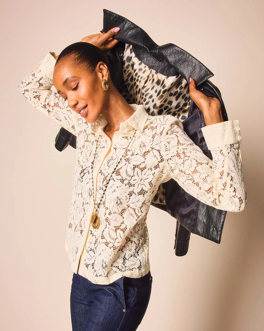 Classic-Fit Collared Lace Shirt - Chico's
