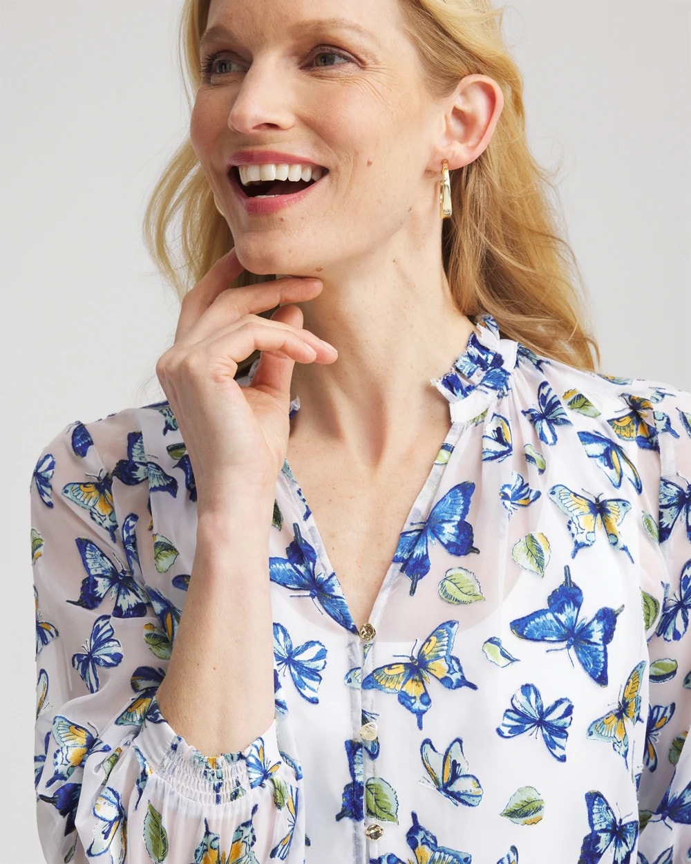 Ruffle Collar Butterfly Burnout Blouse - Chico's
