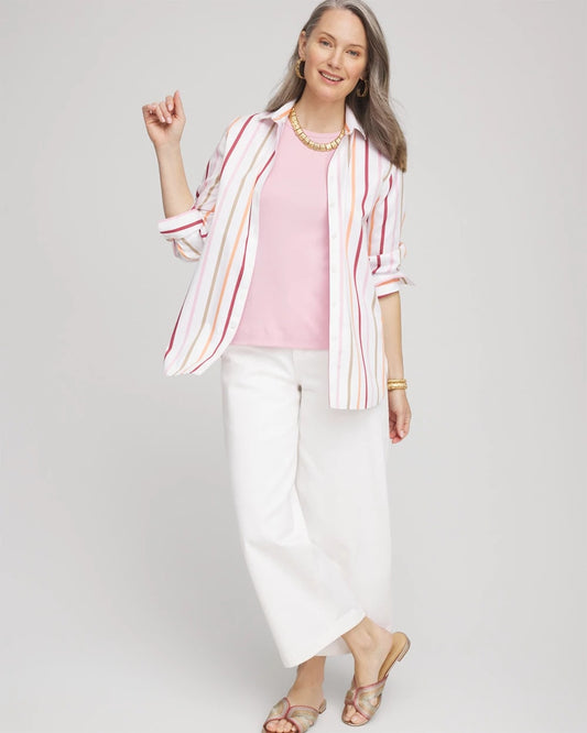 No Ironâ„¢ Striped Stretch-Sateen Shirt - Chico's