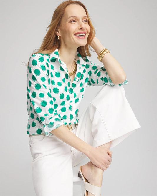 No Ironâ„¢ Polka-Dot Sateen Shirt - Chico's