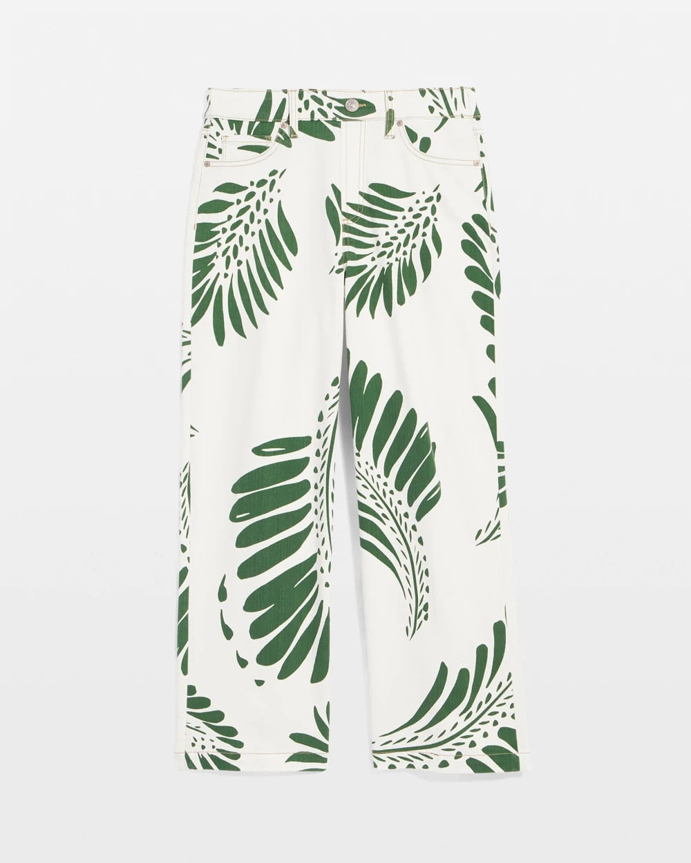 Palm-Frond-Motif Pull-On Wide-Leg Cropped Jeans - Chico's