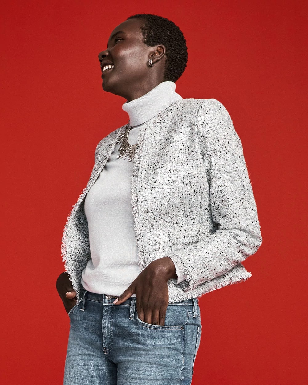 Silver Sequins Tweed Jacket - Chico's