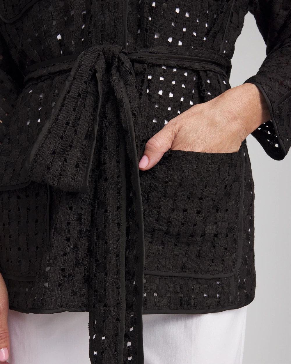 Open-Stitch Tie-Front Kimono Jacket - Chico's