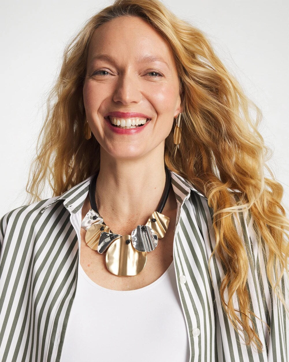 Crinkle Mixed Metal Bib Necklace - Chico's