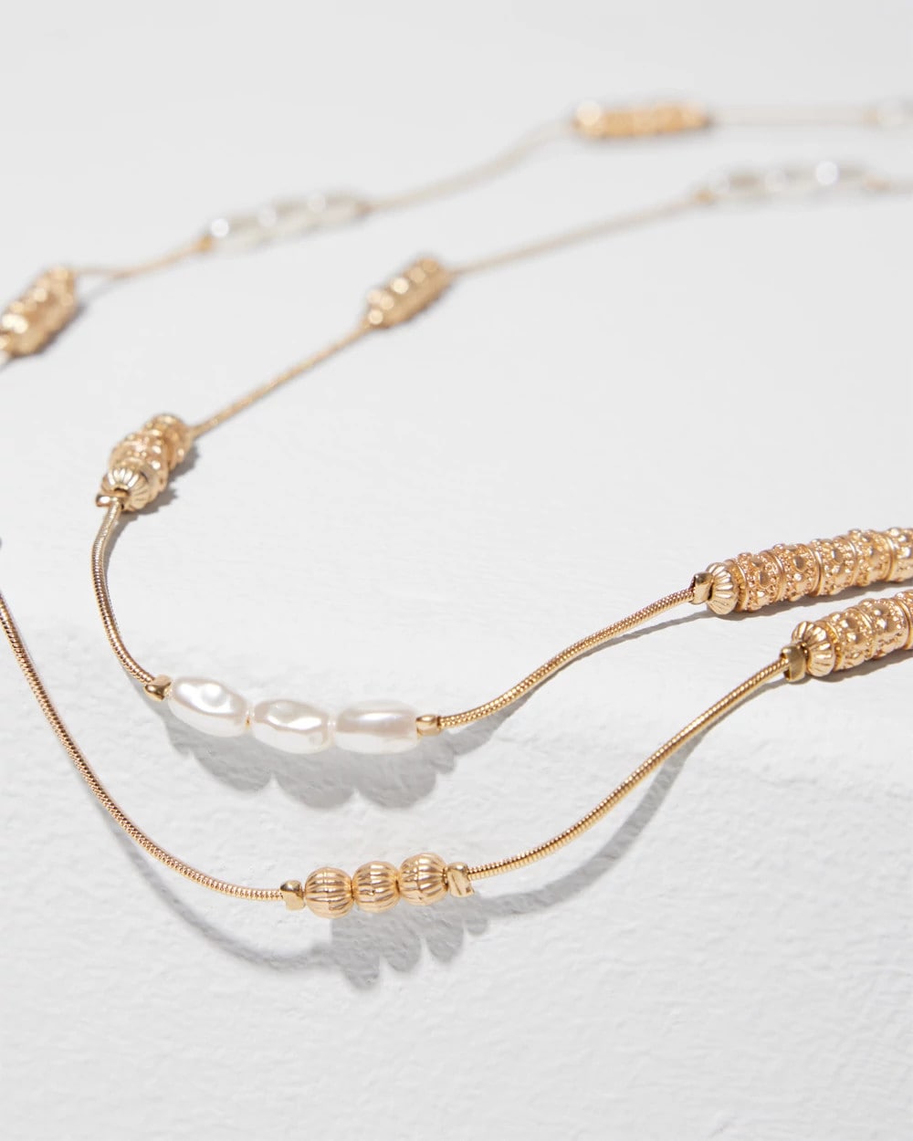 Long Faux-Pearl and Goldtone Double-Strand Necklace - Chico's