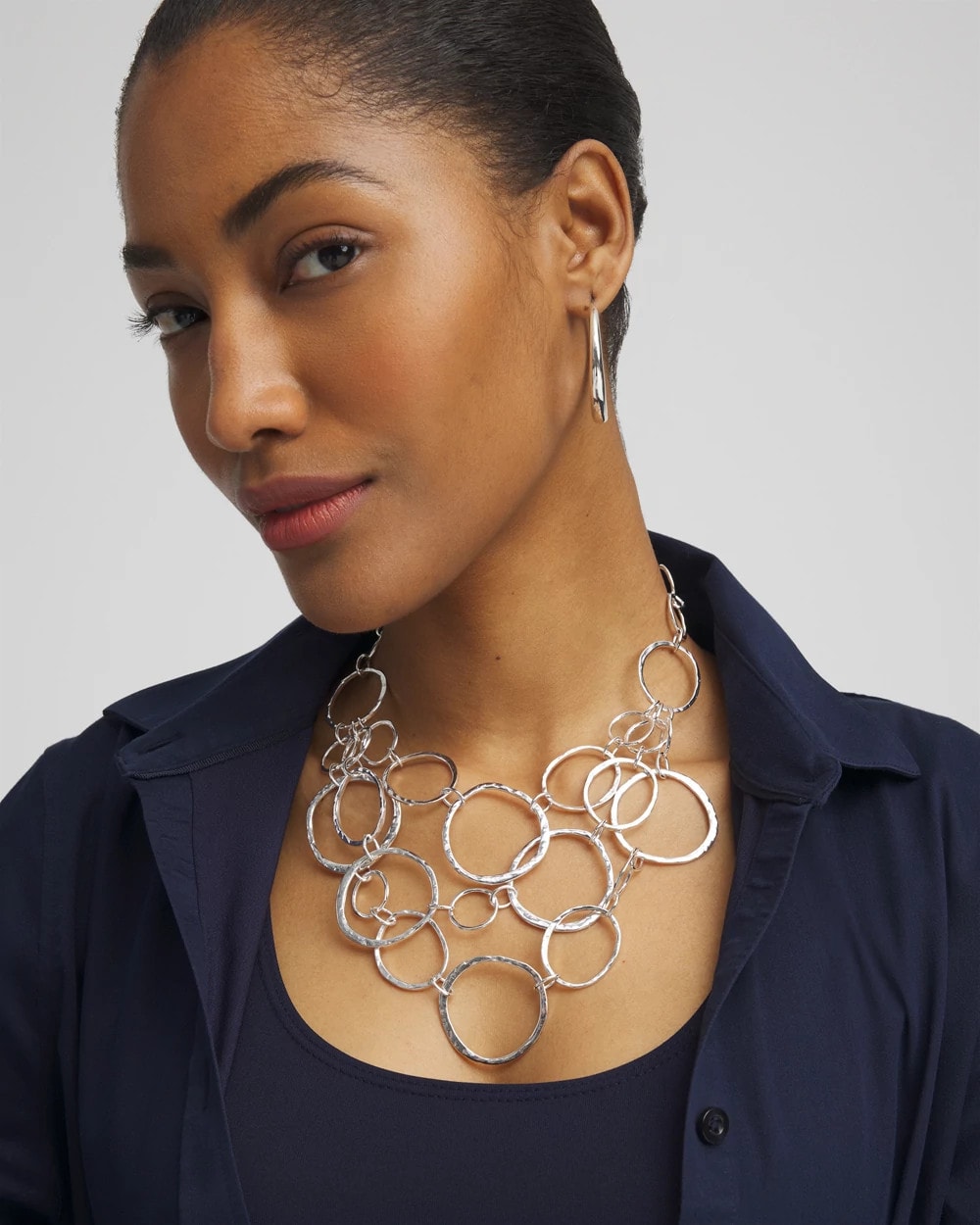Short Silvertone Multi-Strand Link Necklace - Chico's