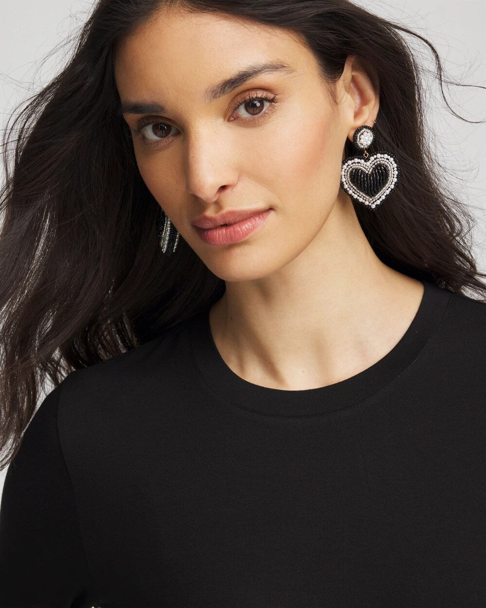 Black Beaded Heart Drop Earrings - Chico's