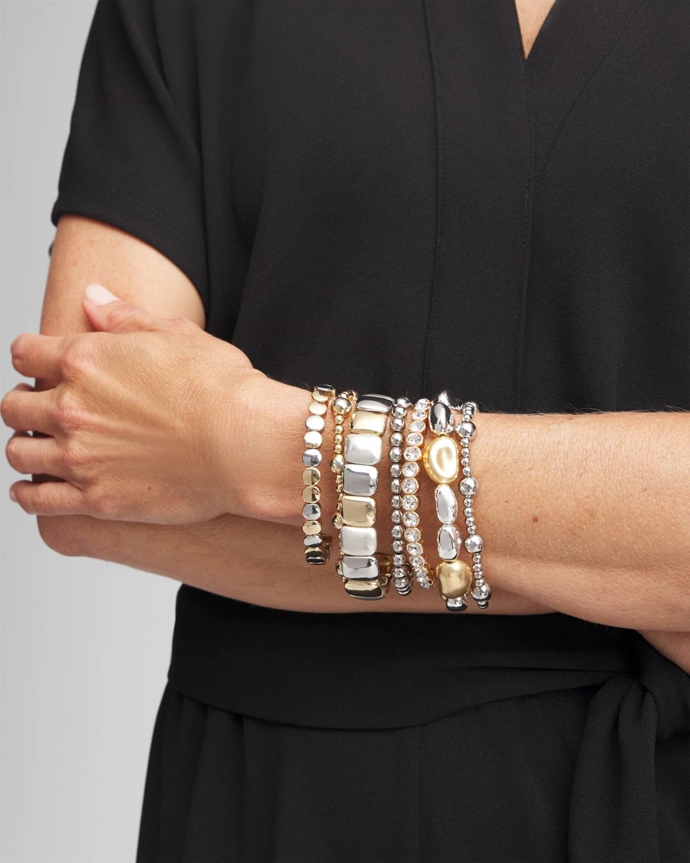 Mixed-Metal Matte Square Stretch Bracelet - Chico's