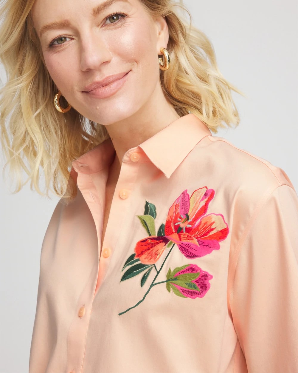 No Iron™ Embroidered Floral Short-Sleeve Shirt - Chico's