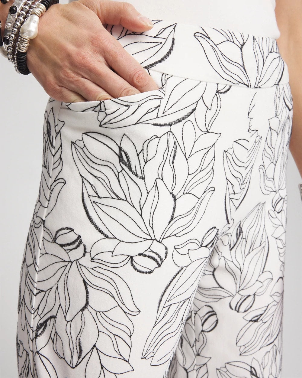 Brigitte™ Floral Embroidered Wide-Leg Cropped Pants - Chico's