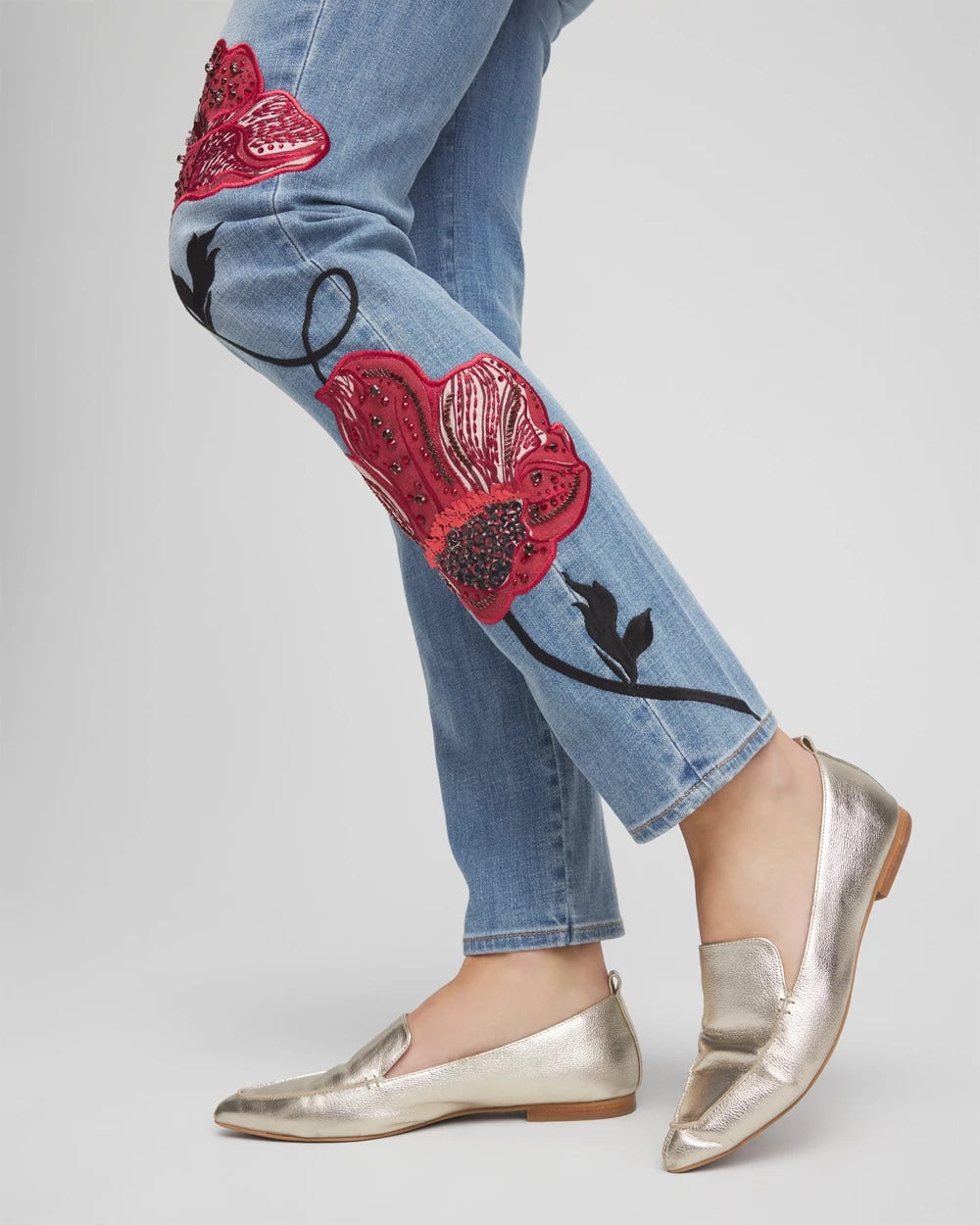 Placed Floral Girlfriend Slim Ankle Jeans - Chico's