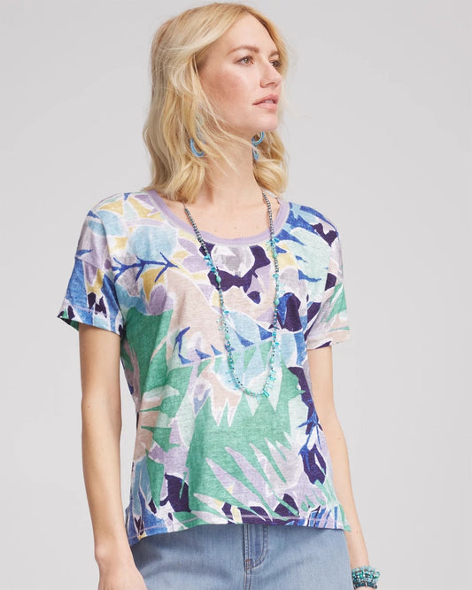 Tropical Nights Sweater-Trim Linen Tee - Chico's