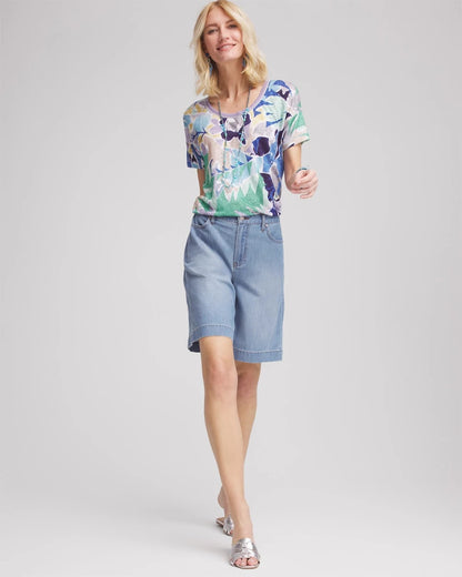 Tropical Nights Sweater-Trim Linen Tee - Chico's