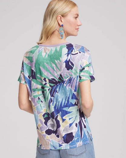 Tropical Nights Sweater-Trim Linen Tee - Chico's