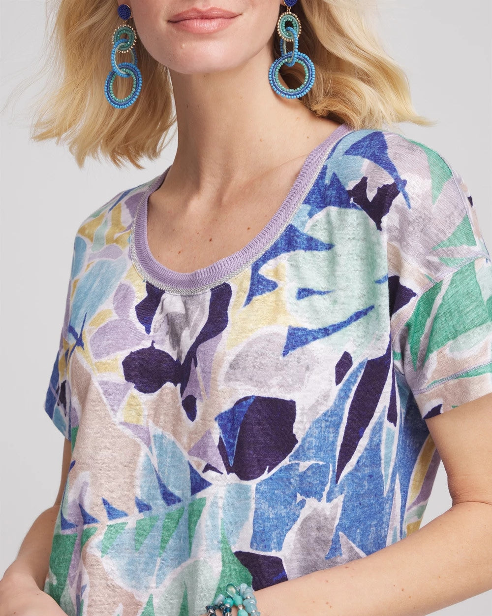 Tropical Nights Sweater-Trim Linen Tee - Chico's