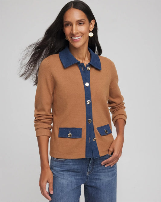 Collared Denim Trim Cardigan - Chico's