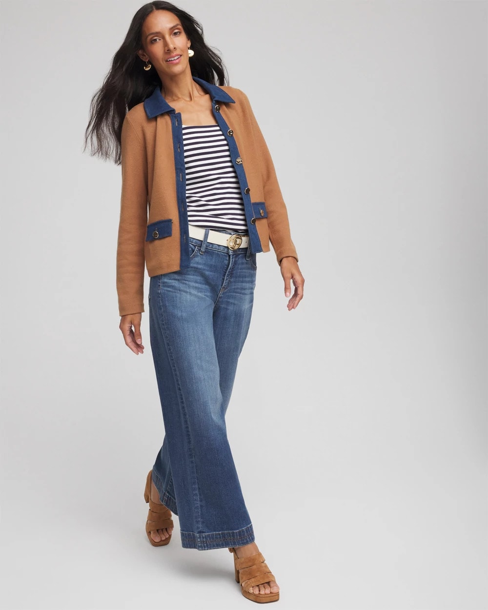Collared Denim Trim Cardigan - Chico's