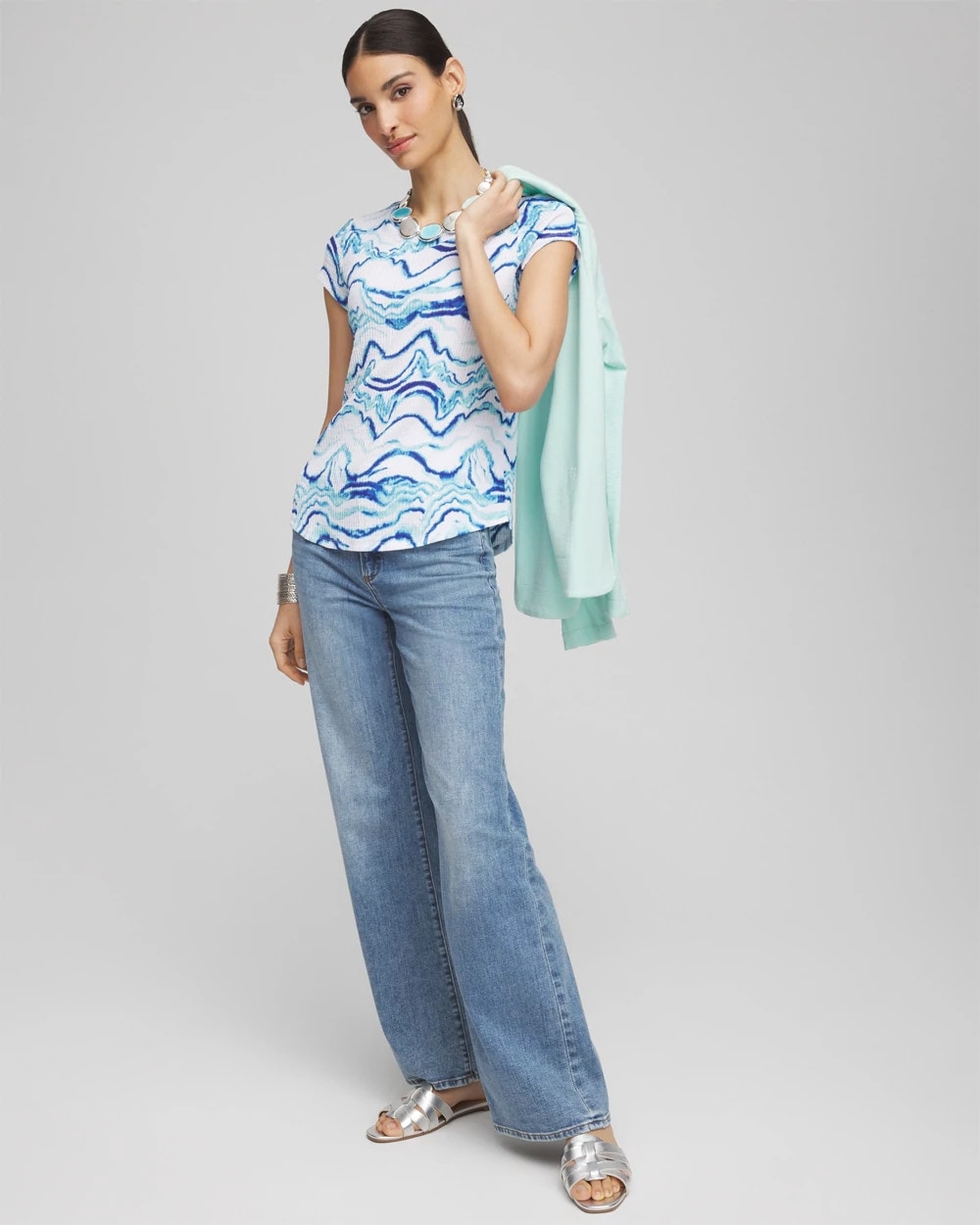 Ocean Waves Cap Sleeve Dolman Tee - Chico's