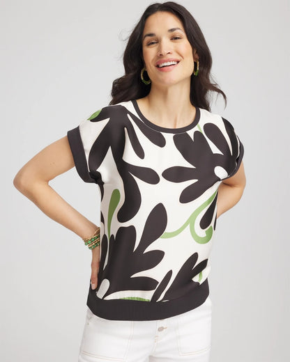 Floral Rib-Knit Satin Top - Chico's
