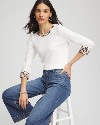 Pima Jewel Neck Contrast Tee - Chico's