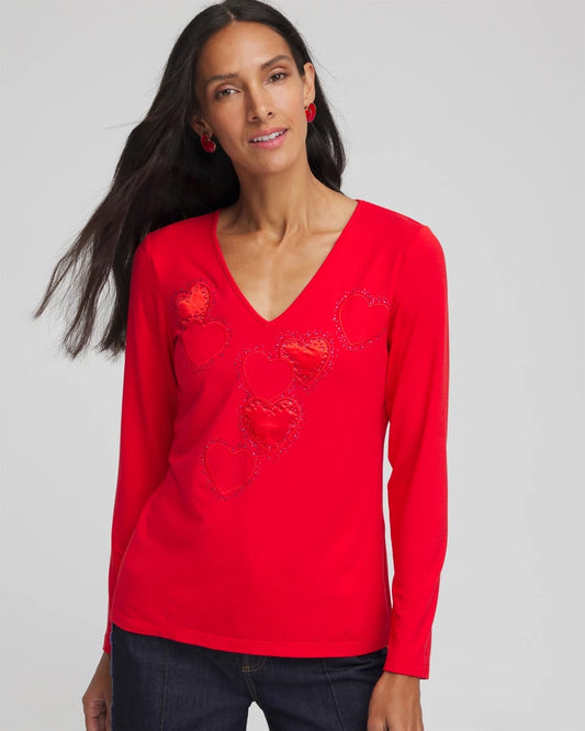 Embellished Heart V-Neck Tee - Chico's