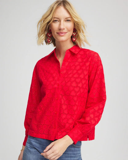 Heart Eyelet Button Down Shirt - Chico's