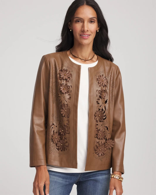Floral Cutwork Faux Leather Jacket - Chico's