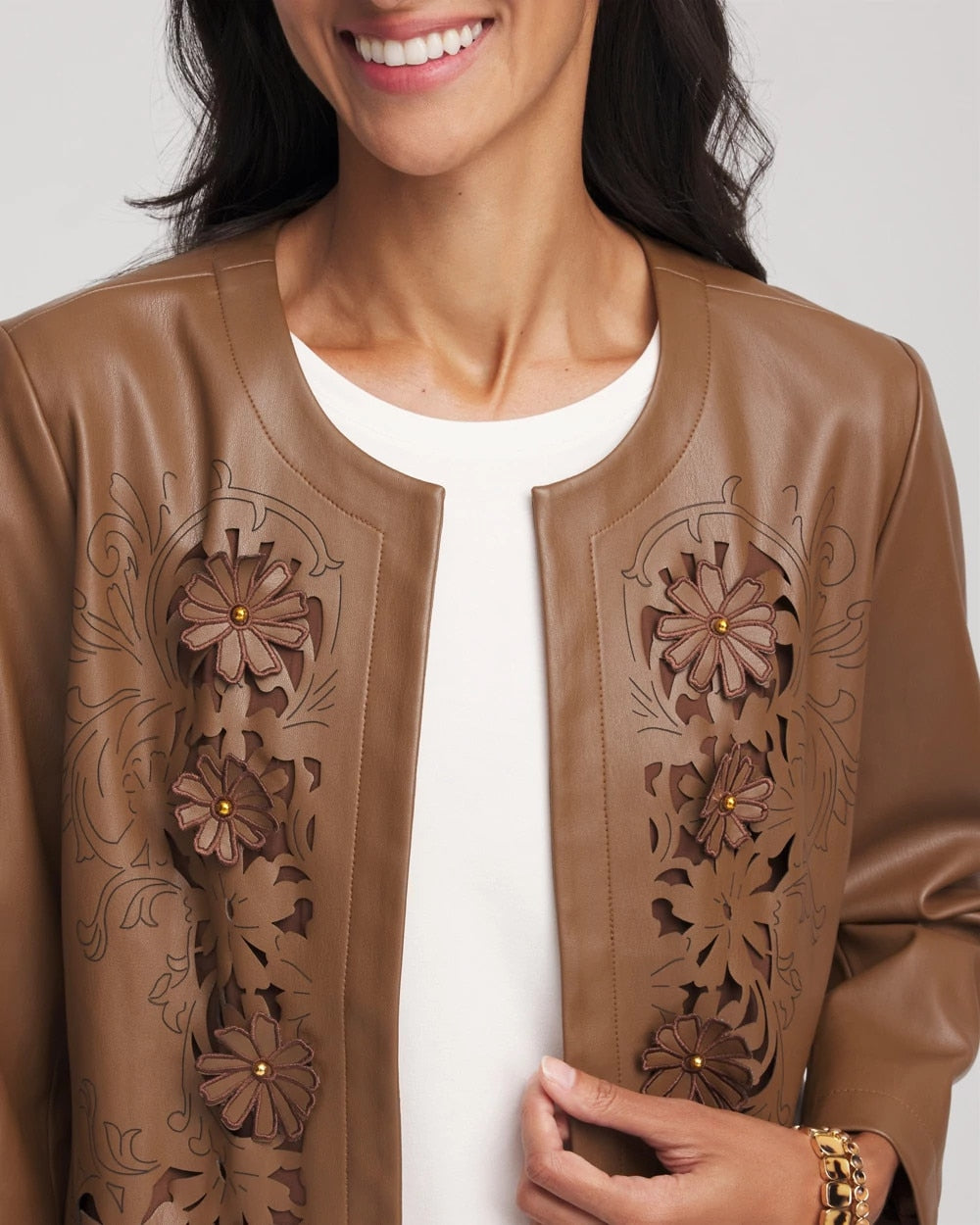 Floral Cutwork Faux Leather Jacket - Chico's