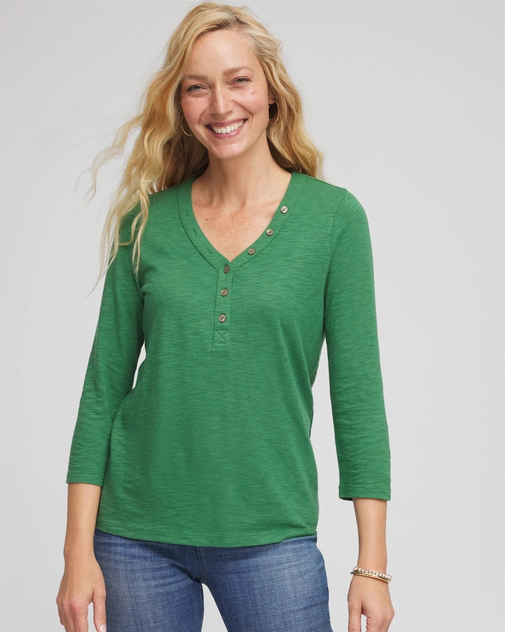 Slub Splitneck Button Tee - Chico's