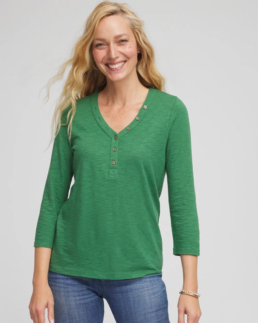 Slub Splitneck Button Tee - Chico's