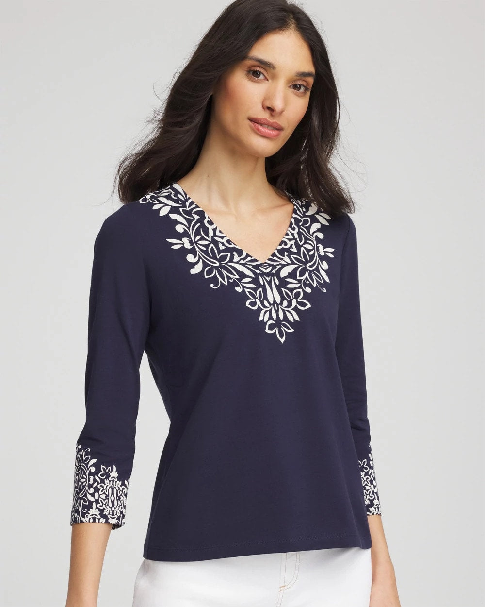 Chic Scroll 3/4 Sleeve Perfect Tee - Chico's